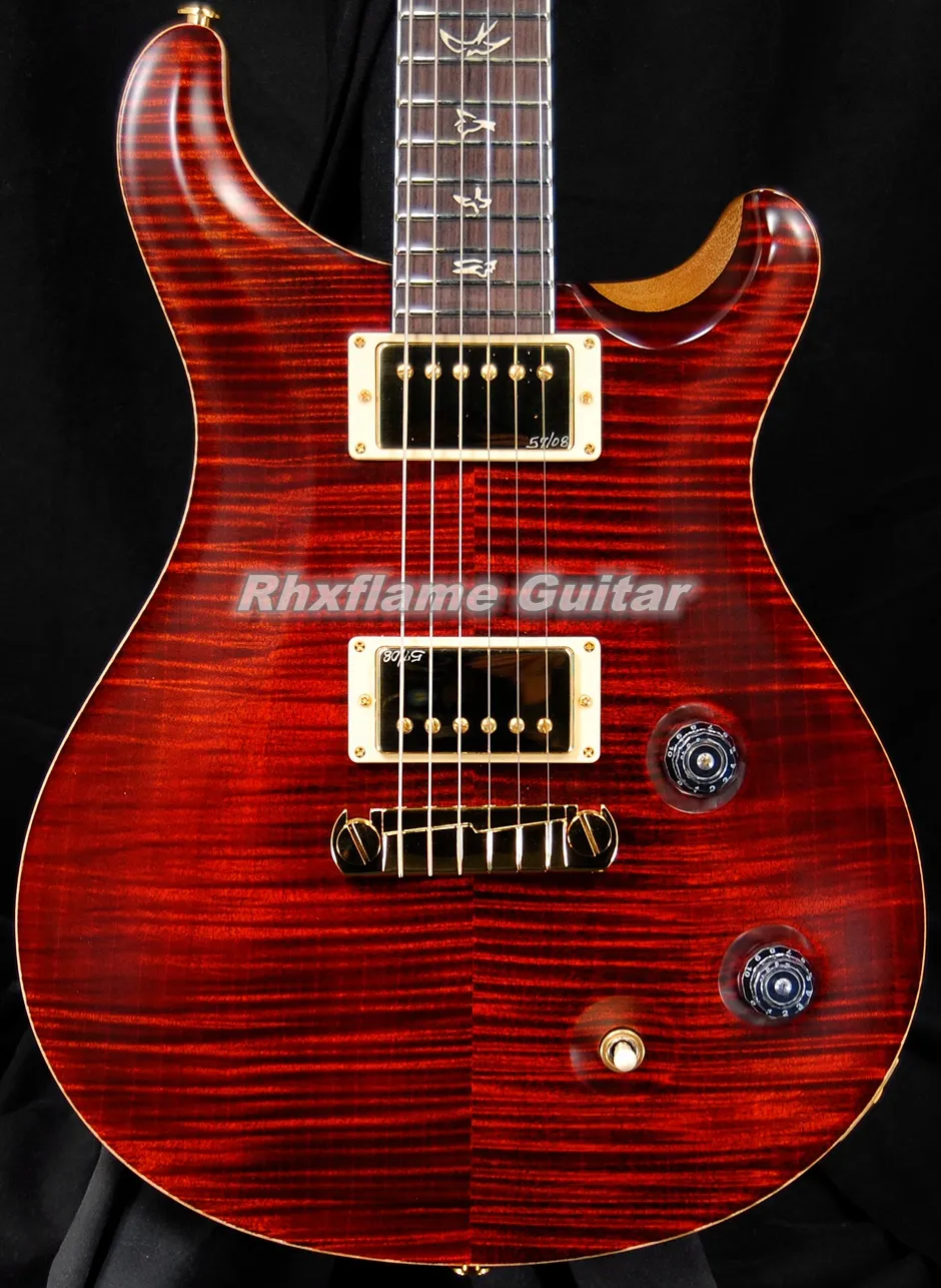 В наличии Reed Smith ME II 25th Fire Red Flame Maple Top Электрогитара Накладка на гриф из палисандра Белый жемчуг Инкрустация Золотая фурнитура Обертка вокруг хвостовой части