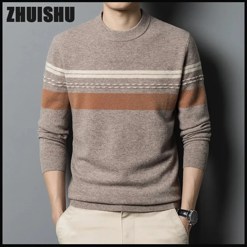 Men's Sweaters For Men High Luxury 100 Wool Sweater Jacquard Round Neck Roupas Masculinas Clothing Ropa Para Hombre Cardigans 231128