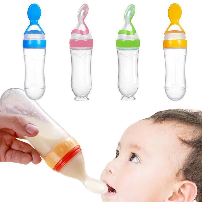 Cups Dishes Utensils Baby Squeezing Feeding Bottle Spoon Silicone Newborn Baby Training Rice Spoon Infant Cereal Food Supplement Feeder Tableware P230314