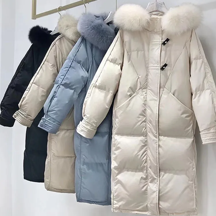 Inverno novo pato branco para baixo jaqueta roupas femininas longo na altura do joelho pão jaqueta versão coreana jaqueta atacado para mulheres jaqueta esportiva ao ar livre moda