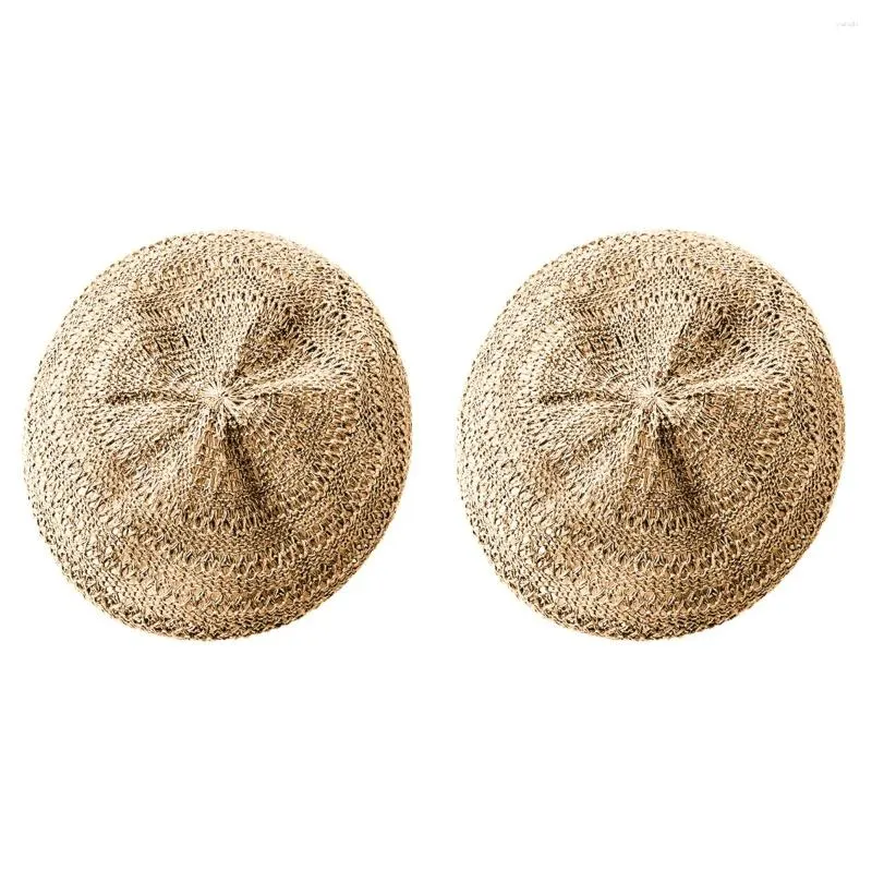 Berretti 2 pezzi Cappello berretto primaverile estivo Vintage scavato per le vacanze in tessuto da viaggio casual (cachi)