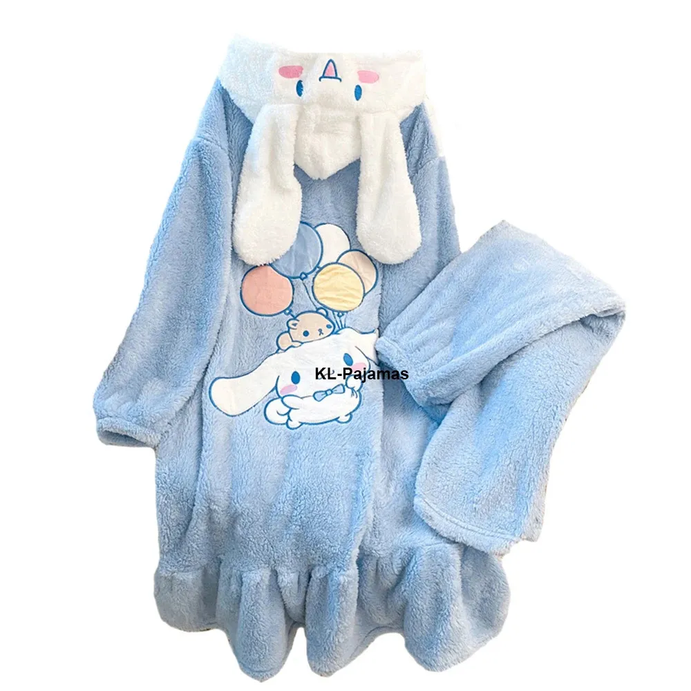 Женская пижама аниме Kawaii мультфильм длинный халат зимний утепленный шерстяной пижамный комплект кигуруми с животными 231129