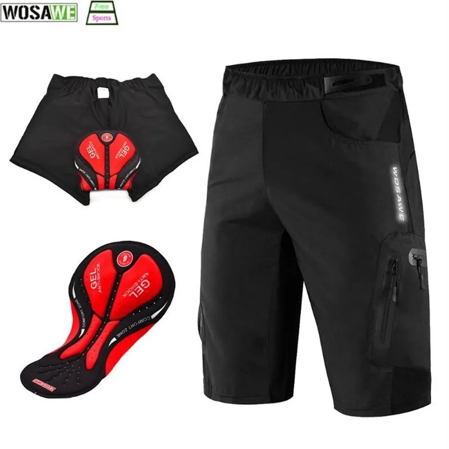 Wosawe Heren Fietsbroek Buitensporten Loose-Fit 3D Gewatteerde Fiets Downhill Mtb Shorts Motocross Riding272f