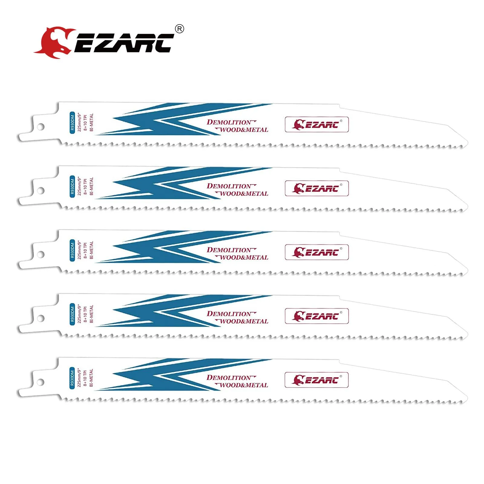 Peças EZARC Lâmina de serra alternativa BiMetal Cobalt Sabre Lâminas de serra para demolição de madeira e metal 8 + 10TPI 5Pack