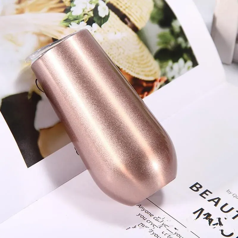 6oz Champagne Flutes Wine Tumbler Stainless Steel tumbler Vaccum Insulated Egg cup Beer Wine Drinking Cup with lids