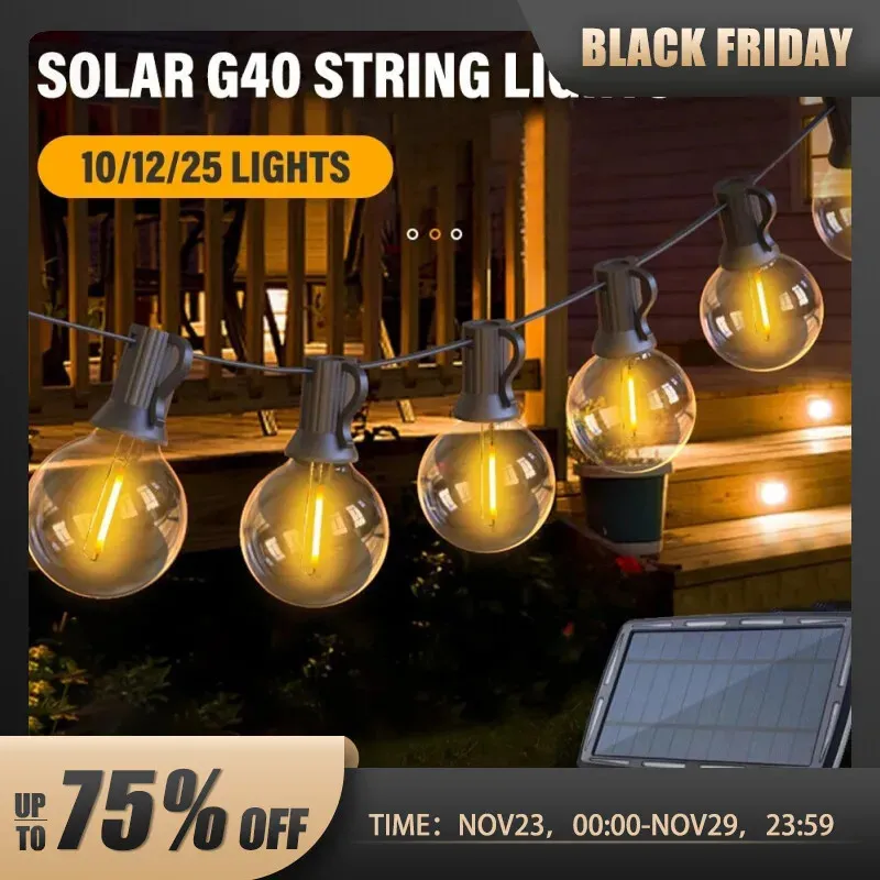 Garden Decorations Solar Lights Outdoor G40 Garden String Lights USB Rechargeable Waterproof Outdoor Decoration Lights For Terrace Christmas 231124