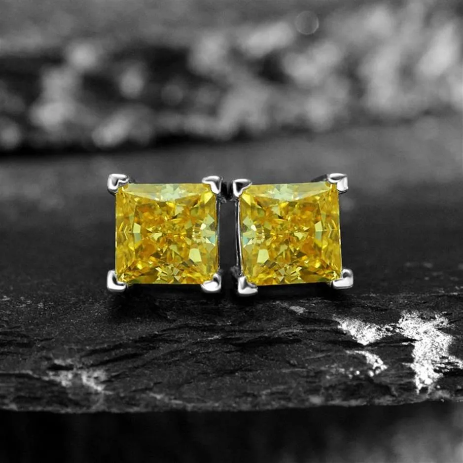 Stud Fashion 100% 925 Sterling Silver Boucle d'oreille Coupe 6 6mm Jaune High Carbon Diamond Ear Studs Boucles d'oreilles pour les femmes Party Fine Jewelry220h