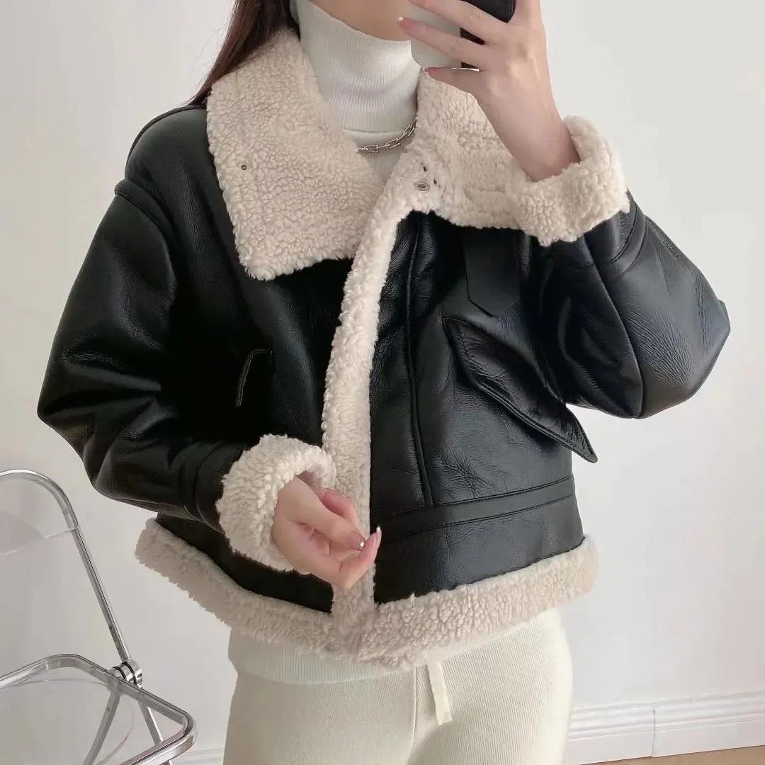 Womens Leather Faux Autumn Winter Fashion Warm Coats Artificial Jacket Ladies Casual AllMatch Fur Jackets For Women 231129