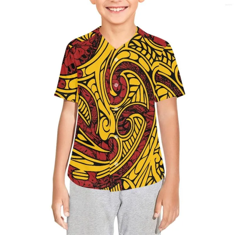 Camicie casual da uomo Polynesian Tribal Pohnpei Totem Tattoo Stampe Maglia da baseball per ragazzi Manica corta per bambini Hip Hop T