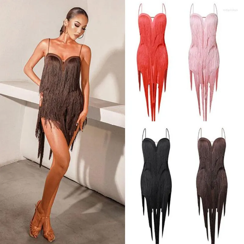 Scene Wear Zym Crypto Full fransar klänning Sexig slip latin danklänningar kjolar kvinnor balsal tävling övning kläder 6214