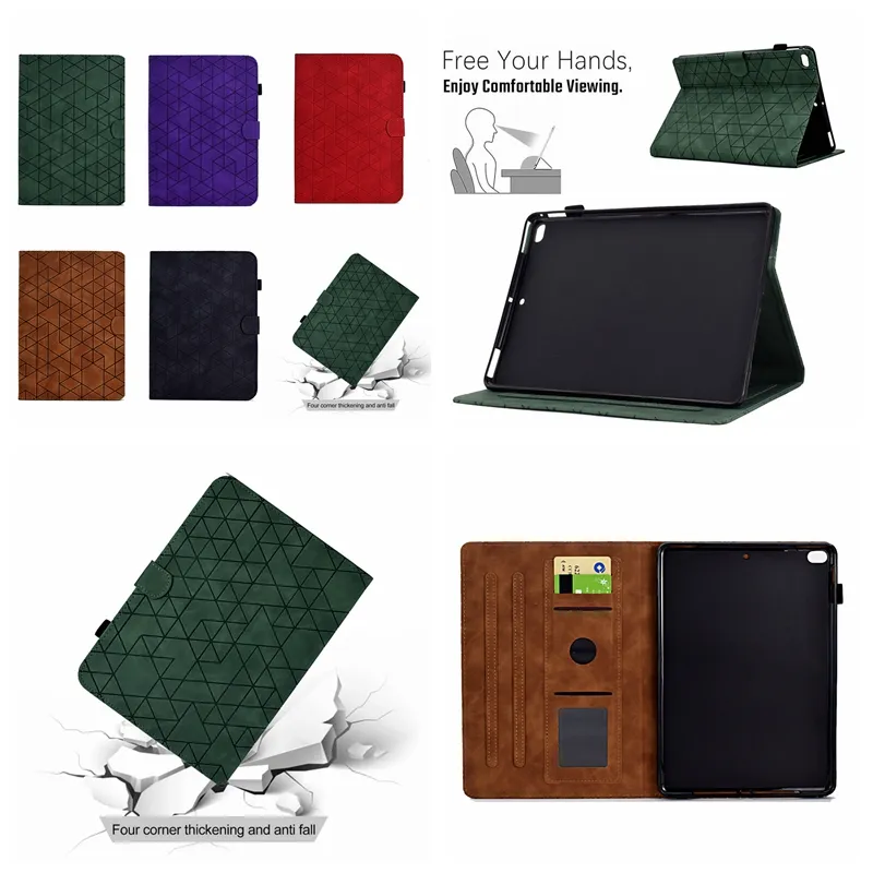 Rhombus -fall för iPad 10.9 2022 Pro 11 Air4 Air5 10.5 10.5 -tums Air Air2 2 9,7 tum avtryck PU Linje Vertikal läderplånbok Tablett Fashion Credit ID -kortplats Hållare Pouch