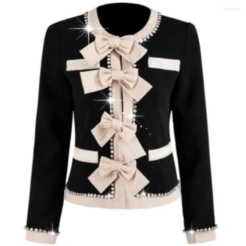 Women's Jackets Bow Small Fragrance Jacket Women Spring Autumn French Luxury Extravagant Rhinestone Short Suit