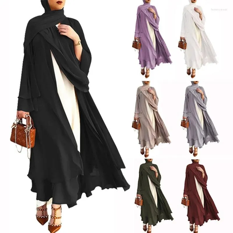 Sjaals effen dubbele laag abayas voor vrouwen zachte zwarte bubbel chiffon kaftan dubai abaya vest jurken moslim dames ramdan kleding