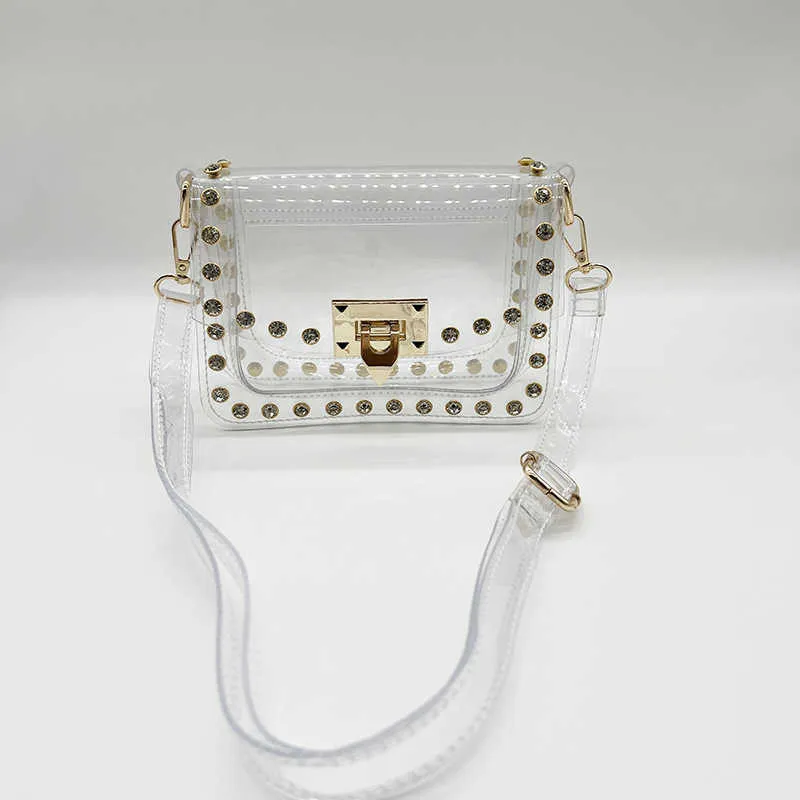 Cuir de luxe Valentin Sac à main Diamant clouté PVC Transparent Version coréenne Femme Jelly Beach Crossbody Single épaule XWR4M