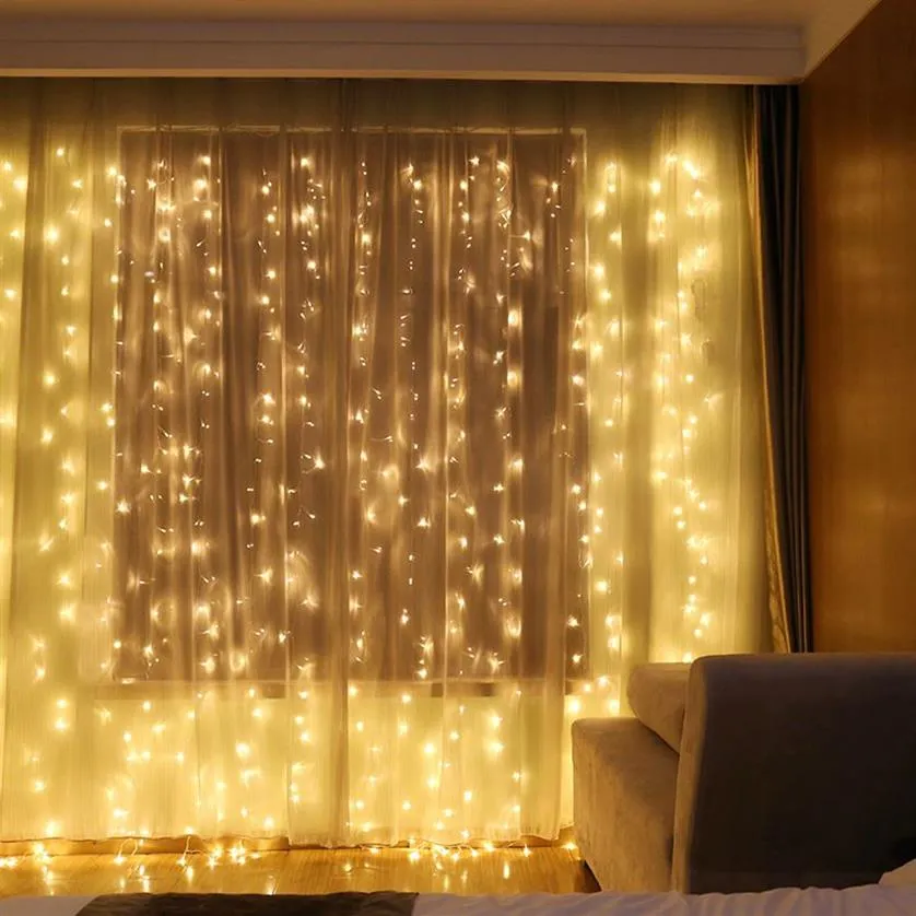 Guirnalda de luces LED navideñas de 3x3m, cortina, guirnalda decorativa de hadas para exteriores, interior, hogar, decoración de boda, luz de red 203p