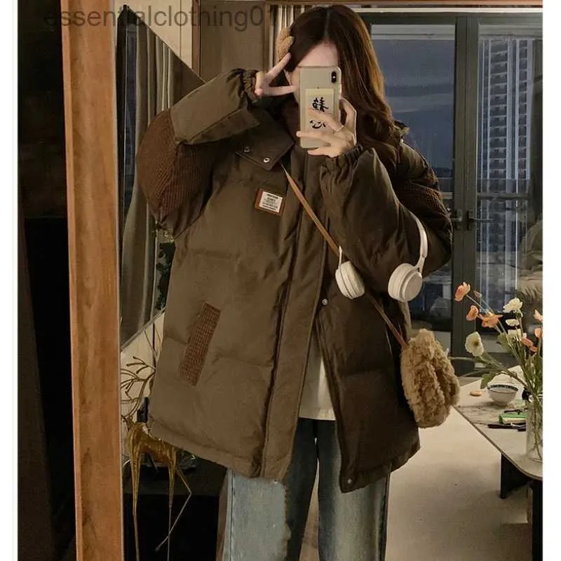 Damskie down Parkas Brown Women Odzież wierzchnia wierzchnia kurtki z kapturem mody streetwear y2k w stylu High Street American 2023 Winter Fe Coat L231129