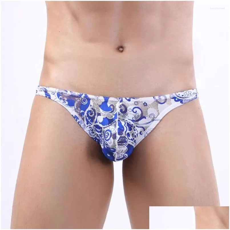 Underpants Mens Y Hip Lift Underwear Tra-Thin Briefs Bge Pouch Panties Low Rise Bikini Mesh Print Erotic Lingerie Drop Delivery Appare Dhopn