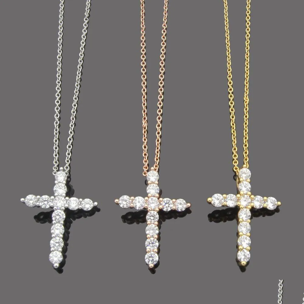 Pendant Necklaces 45Cm Luxury S925 Original Designer Girls Diamond Cross Choker Necklace Elegant Women Love 18K Rose Gold Pink Logo Dhfgu