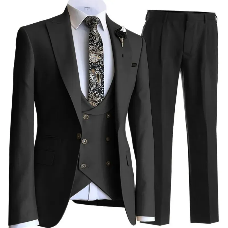 Conjuntos de chaquetas de chándal para hombre Traje De Hombre personalizado chaleco de doble botonadura esmoquin para trajes de padrino de boda hombres BlazerVestPant 231129