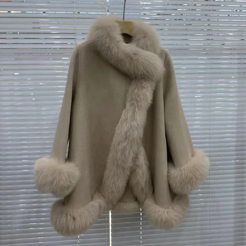 Kadın Kürk Faux Fur 2023 Kış Ceket Kadınlar Gerçek Kürk Doğal Tilki Kürk Kürk Kaşmir Yün Yün Yün Bayanlar Dış Giyim Sokak Giyim Moda 231129