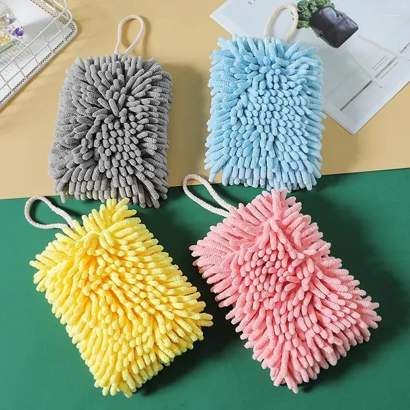 Towel Thickened Chenille Hand Kitchen Bathroom Super Absorbent Cleaning Dishcloth Hanging Loops Quick Dry Microfiber Towels