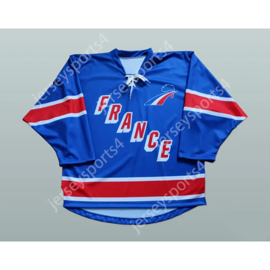 Anpassad France Hockey Jersey alla spelare eller nummer nya toppstitched S-M-L-XL-XXL-3XL-4XL-5XL-6XL