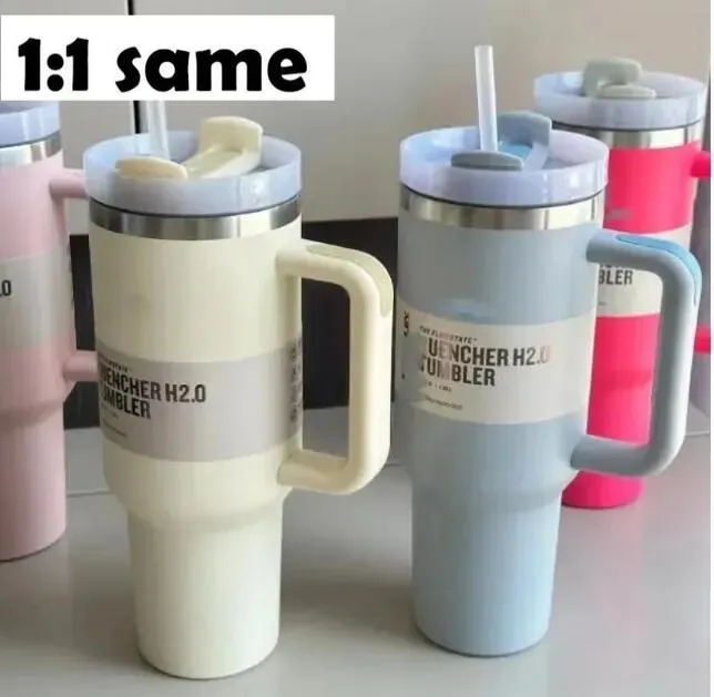 DHL 1: 1 Samma 40oz DUNE H2.0 Rostfritt stål tumlar koppar med silikonhandtag Lock Straw 2nd Generation Big Capacity Travel Car Mugs Vakuum Vattenflaskor B1129