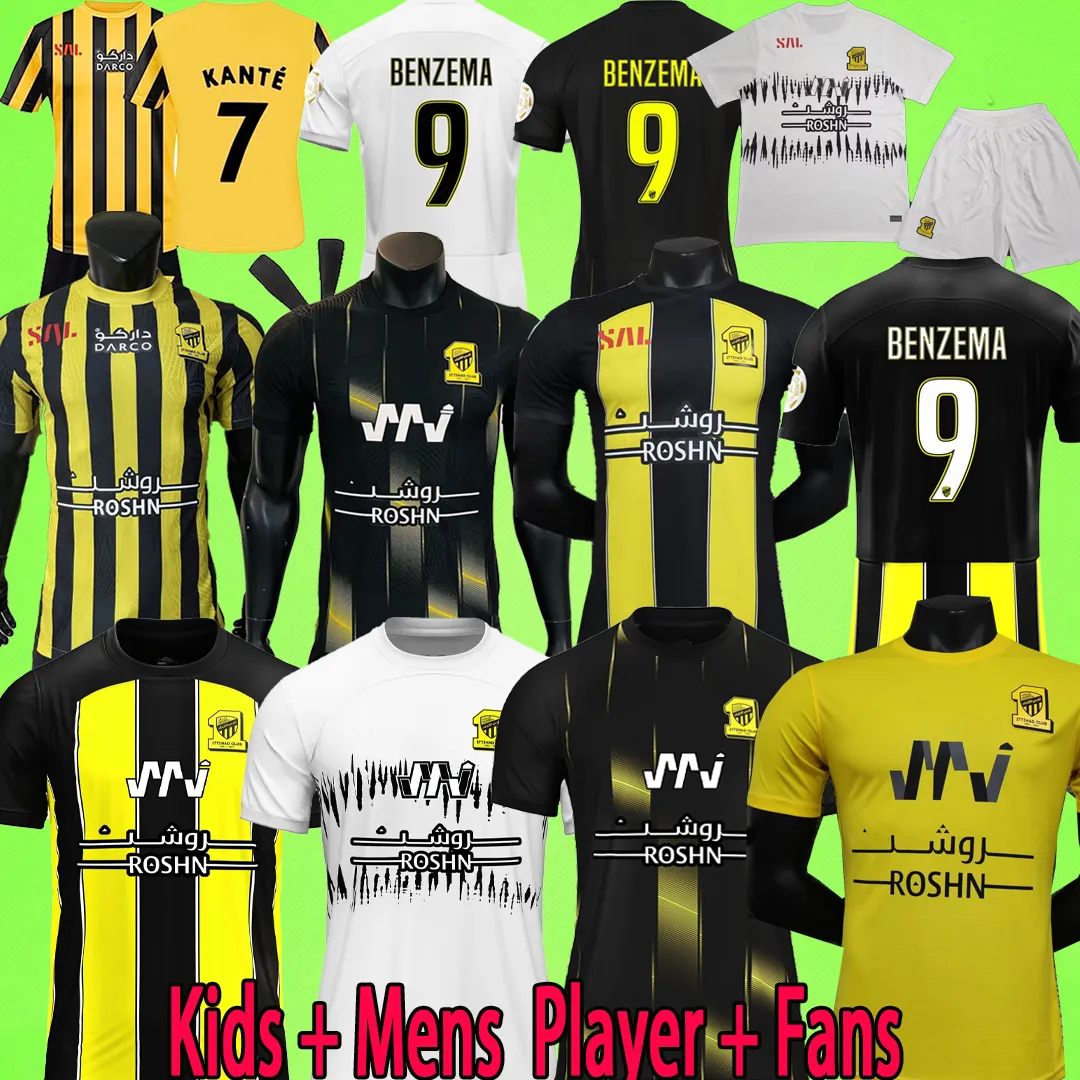 Fans Player version Al Ittihad Soccer Jerseys Kids Kit 23/24 BENZEMA FABINHO KANTE Mens 2023 2024 Hamdallah Romarinho Al-Ittihad Football Shirt boys Training uniform