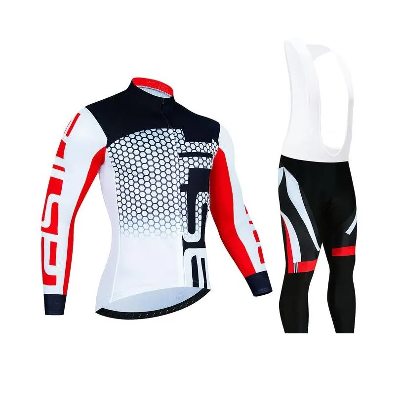 Cykeltröja sätter Pro Winter Thermal Fleece Set Long Sleeve Bicycle Clothing Mtb Bike Wear Maillot Ropa Ciclismo Drop Delivery Sport Dhltb