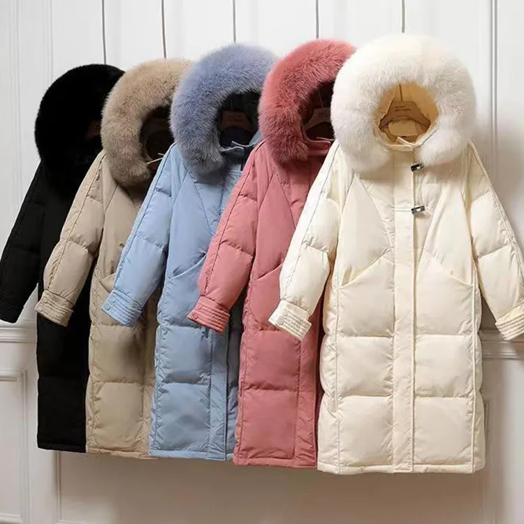 Inverno novo pato branco para baixo jaqueta roupas femininas longo na altura do joelho pão jaqueta versão coreana jaqueta atacado para mulheres jaqueta esportiva ao ar livre moda