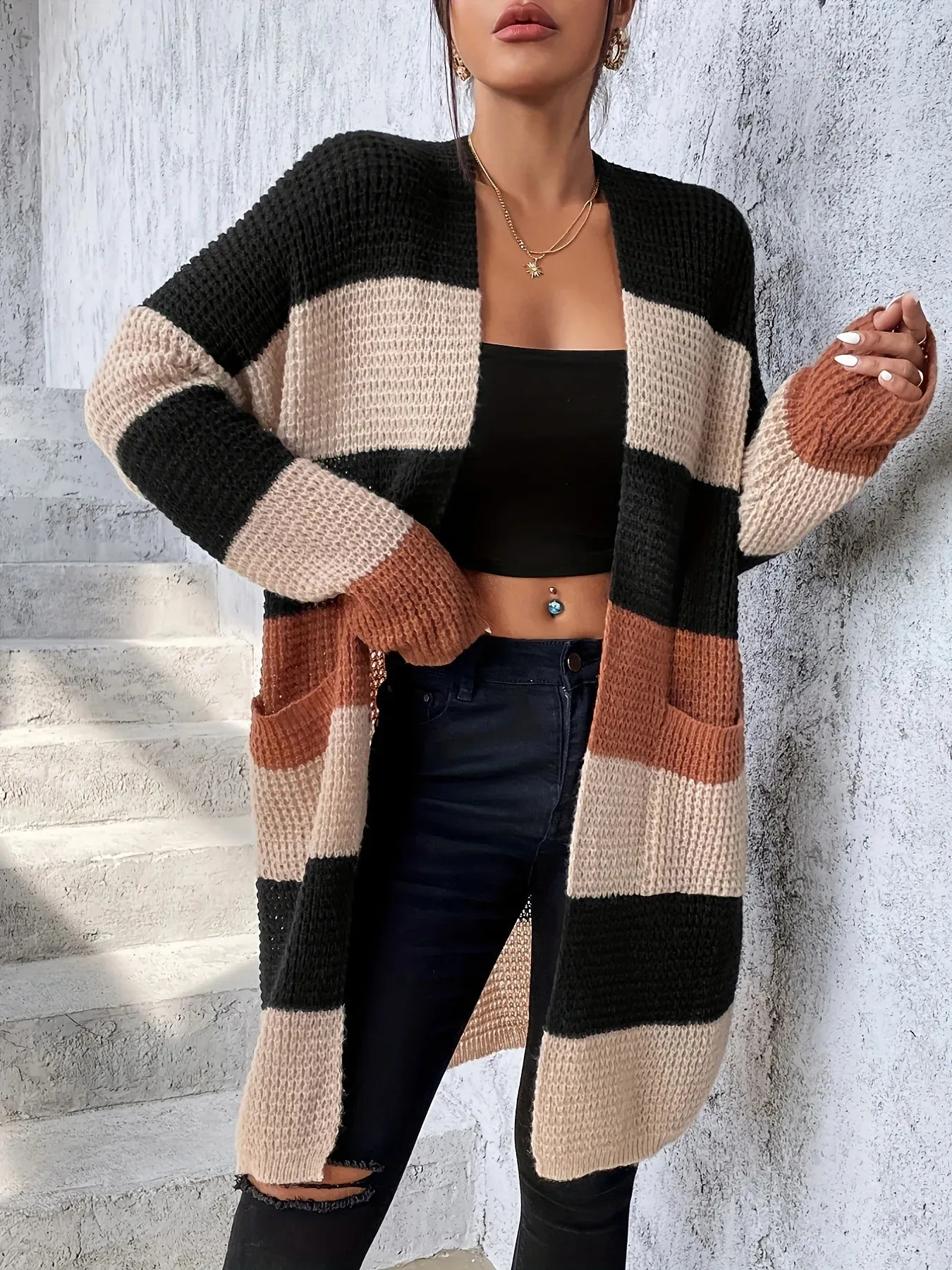 Womens Sweaters Autumn And Winter Striped Knitting Fashion European American Casual Sweater Cardigan Coat 231129