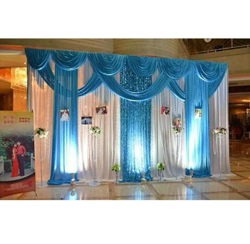 Party Decoration 3M3 6M Lake Blue Wedding Backdrop paljetter Swag Event Drapery Stage Gardiner Ice Silk Fabric 10ftx20ftparty6585323