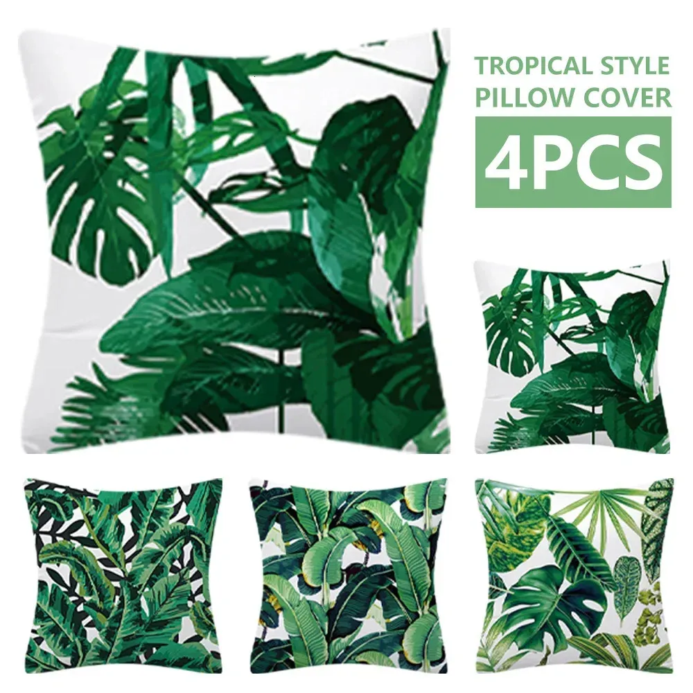CushionDecorative Pillow 4Pcs Cushion Cover with Zipper Tropical Plants Print for Sofa Couch Car Square Pillowcase Home Decorative 231128