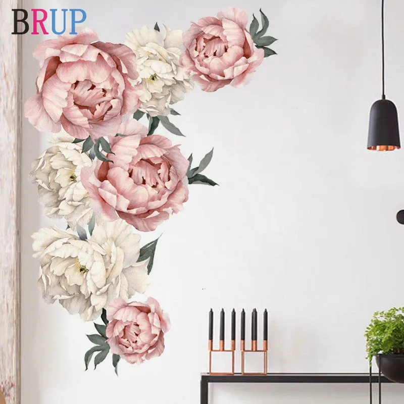 Adesivos de parede 715x102cm grande flor peônia rosa flores românticas decoração de casa para quarto sala de estar diy decalques de vinil 231128