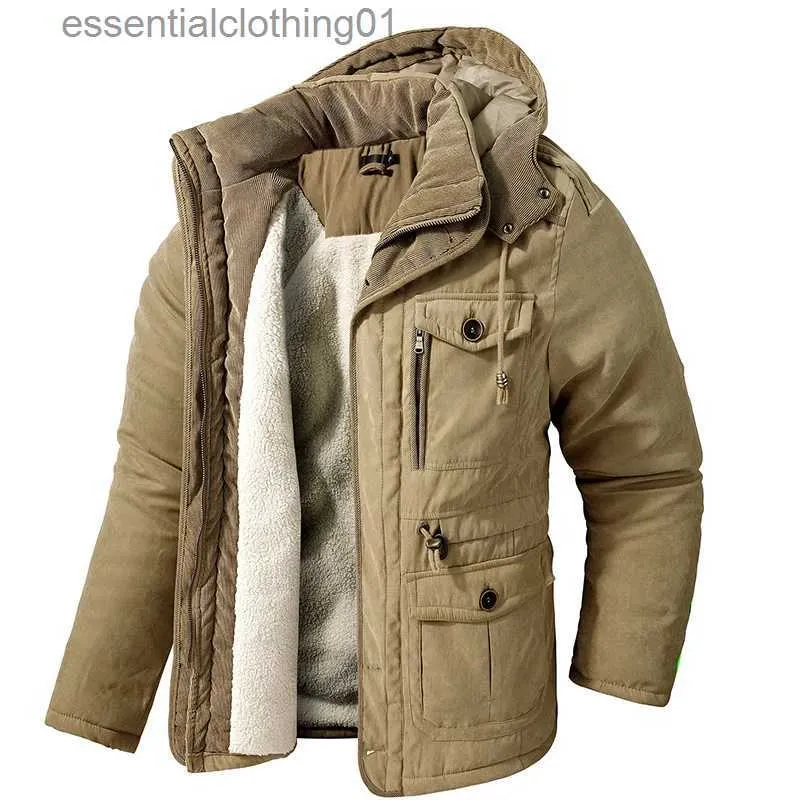 Parkas en duvet pour femmes Parkas épais pour hommes veste d'hiver chaude manteaux en polaire en cachemire coupe-vent militaire en plein air rembourré en coton vêtements d'extérieur à capuche L231129