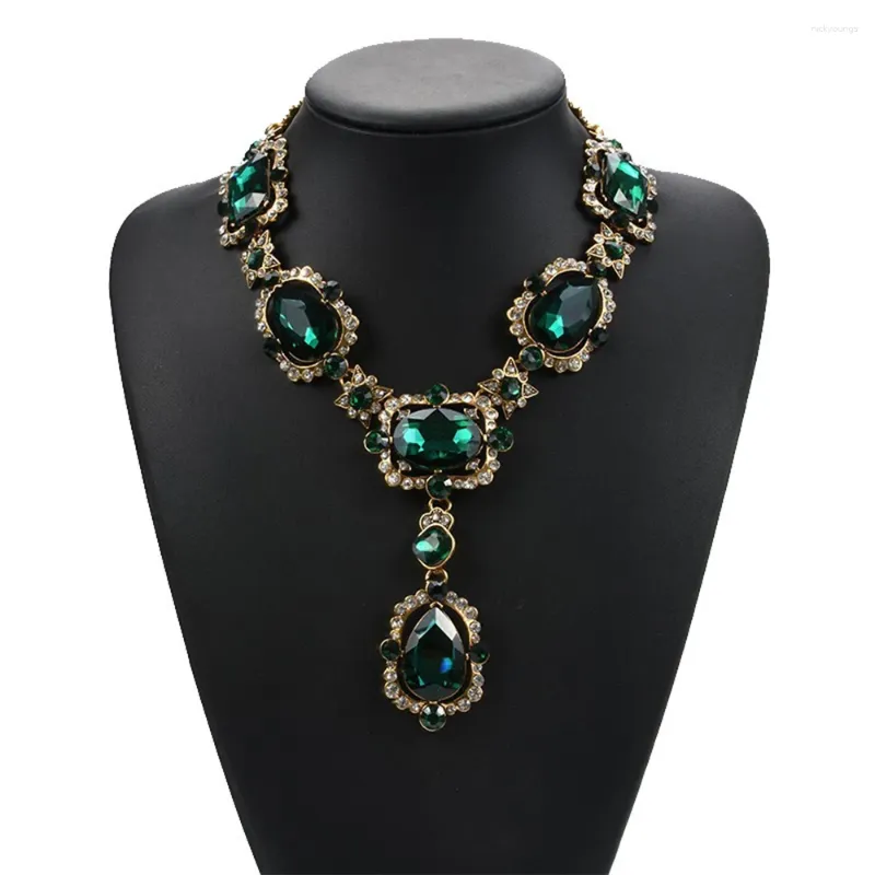 Choker Victorian Jewelry Luxury Runway Wedding Bridal Accessories Red Green Emerald Crystal Rhinestone Bib Statement Necklace For Women