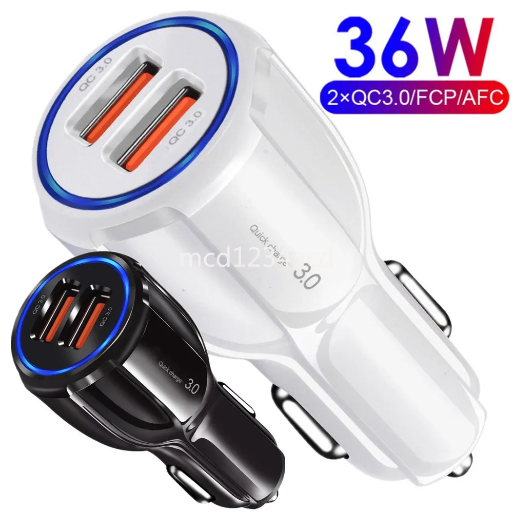 36W 30W Snel Snel Opladen Dual USB QC3.0 Autolader Draagbare Auto Power Adapters Voor IPhone 15 14 11 12 13 Samsung S20 S23 S24 htc Android M1 Met Doos