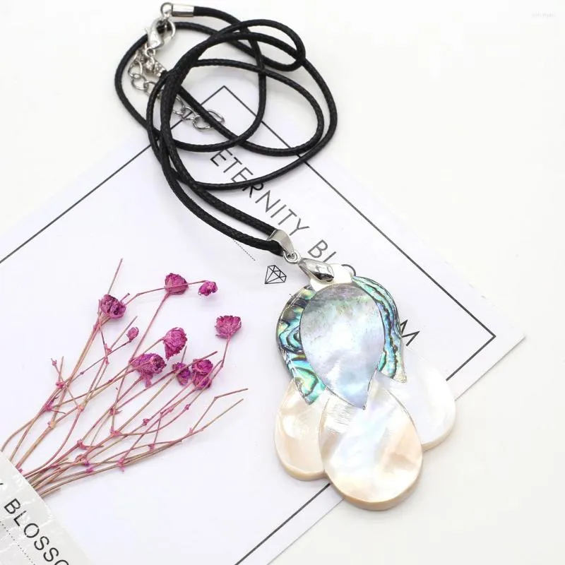Pendant Necklaces Natural Shell Necklace Cabbage Shape Abalone White Black Wax Cord Charms For Jewelry Party Gift