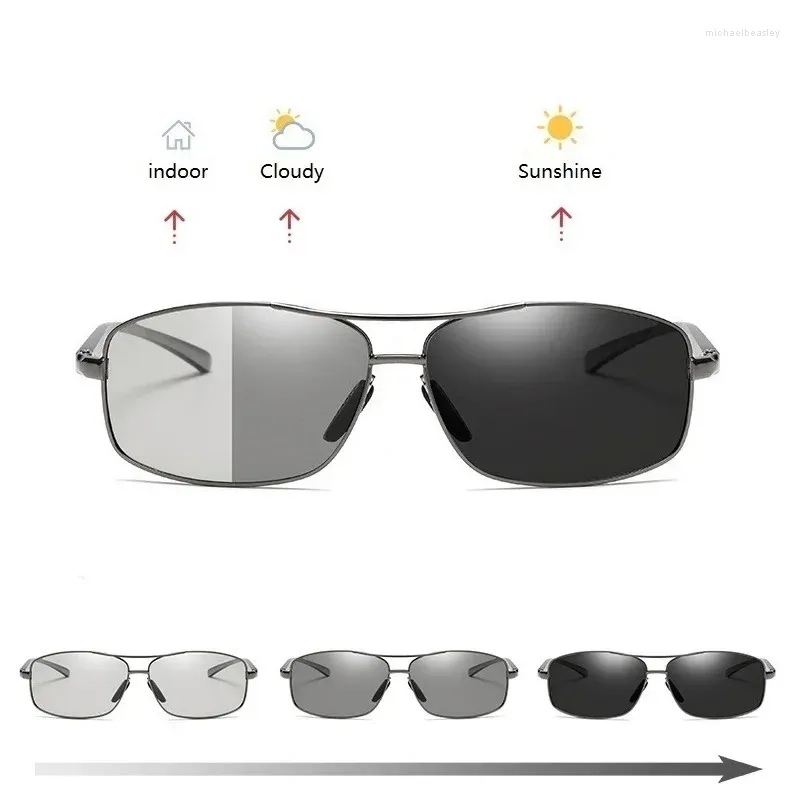 Lunettes de soleil Pochromic pour hommes conduite lunettes de soleil polarisées homme concepteur caméléon changement de couleur lunettes jour et nuit