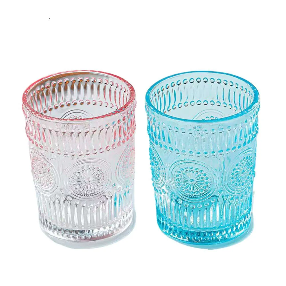 Colorful Embossed Cup Vintage Drinking Glasses Romantic Heronsbill Glass Water Cup Transparent Juice Beverages Beer Cocktail Mug Copa En Relieve