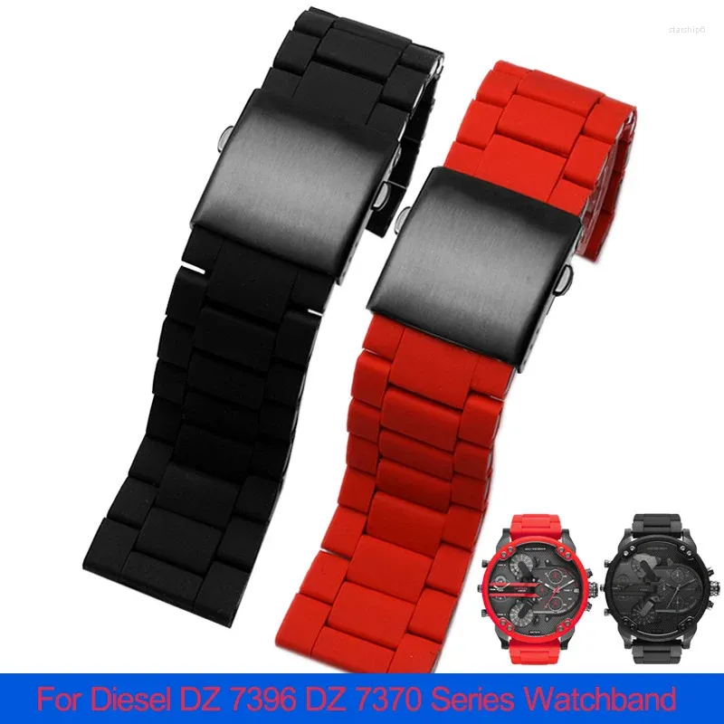 Uhrenarmbänder Silikon-Edelstahl-Armband für Armband DZ7396 DZ7370 DZ4289 DZ7070 DZ7395 Männer Gummi-Armband 28 mm