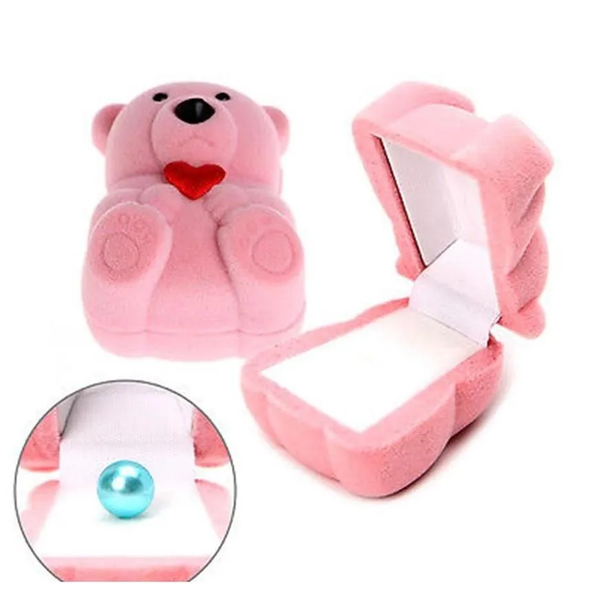 Mini caixas de presente de joias de urso fofo vermelho para anéis e brincos pequenos pingentes colares capas de joias da moda 9Xyrs2268