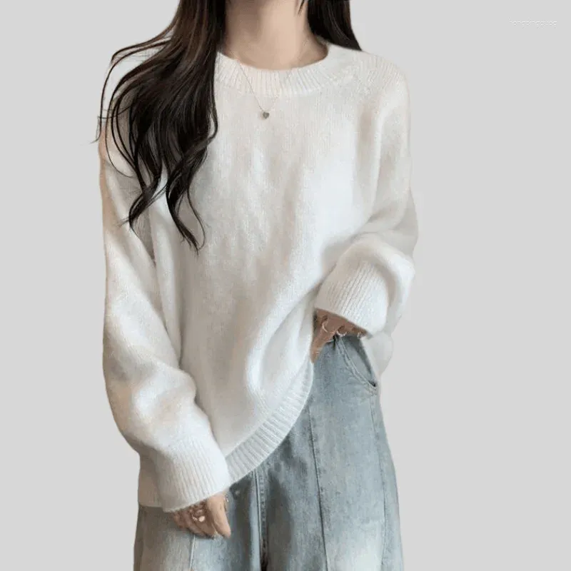 Suéteres de mujer Y2K suéter blanco suéter otoño e invierno camisa de fondo moda suelta top de manga larga