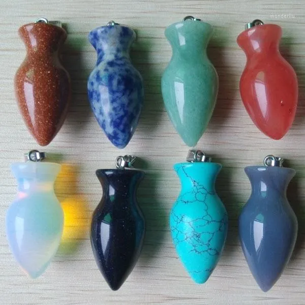 Pendant Necklaces Fashion Mixed Assorted Good Quality Natural Stone Charm Flower Vase Shape Pendants To Make Jewelry 8pieces