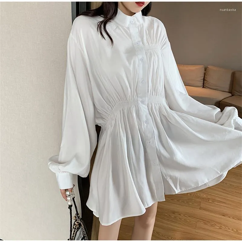 Kvinnors hoodies harajuku vika lös oregelbunden designklänning Kvinnor lanter ärmskjorta mode damer stående nacken enstaka klänningar