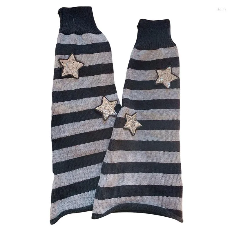 Donne calzini a maglia all'uncinetto harajuku stella a strisce di copertura a strisce kawaii long