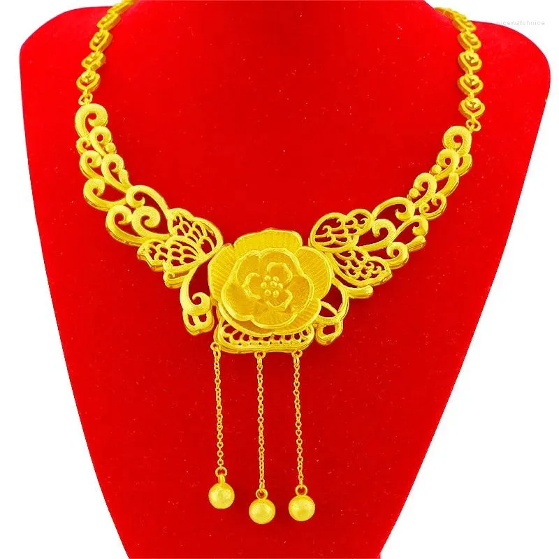 Pendant Necklaces HOYON Dubai Yellow Gold Color Chain Necklace For Bride Women Wedding Engagement Jewelry Charms Flower Pearl Fine Gifts