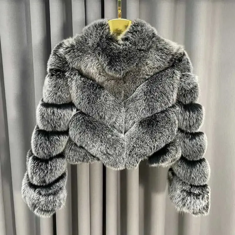 Womens Fur Faux Winter Ladies Fluffy Fashion Thick Warm Coat Crop Top Women Real Fox Jacket 231129