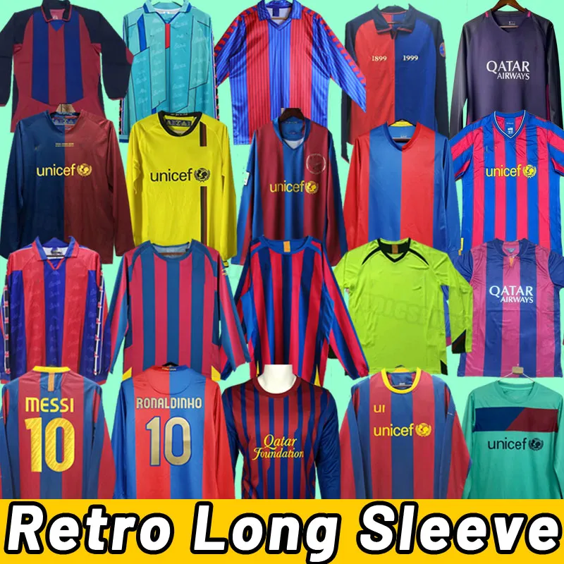 Maillots de football rétro Barcelone à manches longues Barca XAVI RONALDINHO RONALDO GUARDIOLA Iniesta finales maillots de football classiques 03 04 05 06 07 08 09 10 11 12 91 92 14 15