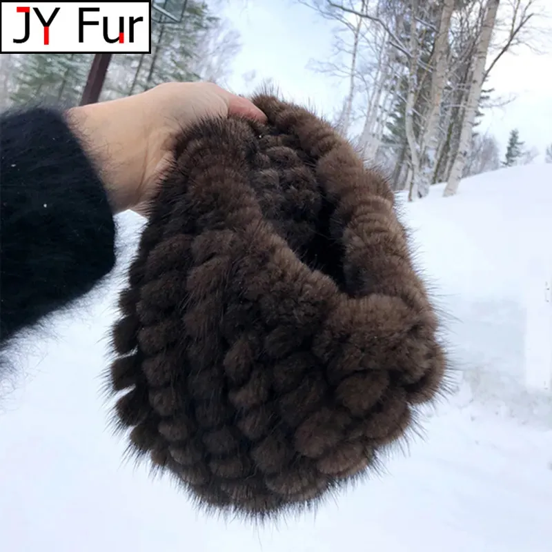 Wide Brim Hats Bucket Winter Womens Mink Fur Natural Real Knitted Cap Fashionable Fluffy Ladies Genuine Beanie Female Black Caps 231128